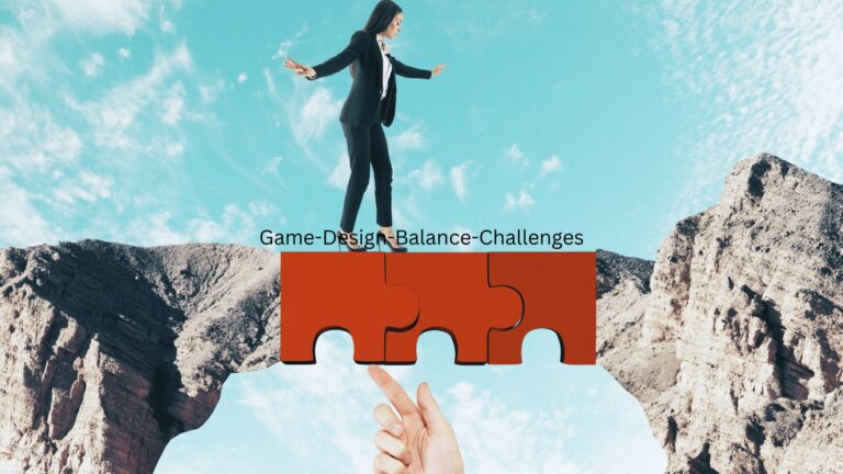 Conceptual image depicting a game designer balancing elements of a video game, symbolizing the intricate process of achieving gameplay balance.
